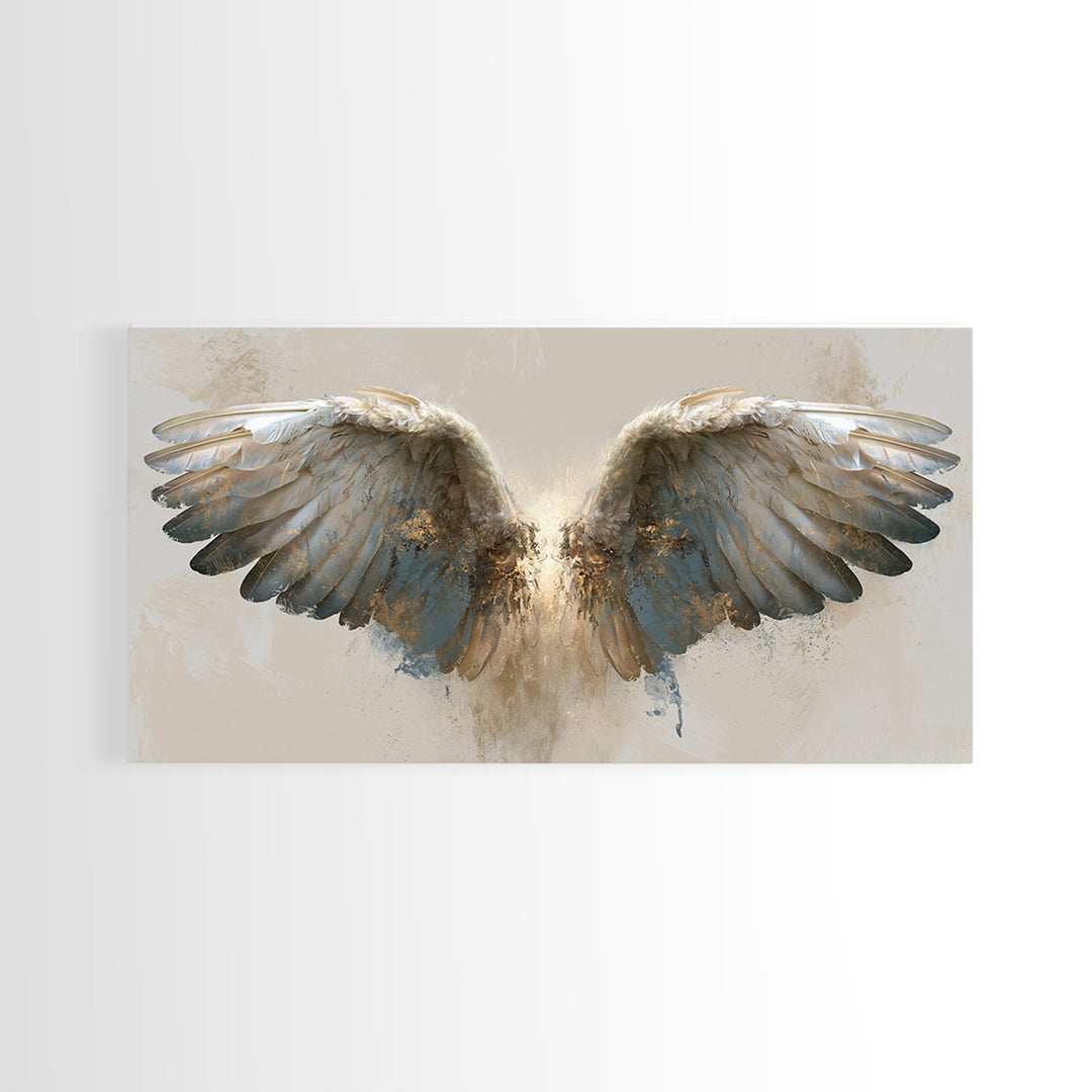 Angel Wings Emerging from Warm Light Canvas Print, Spiritual Art, Neutral Decor, Living Room Decor, Fine Art, Spirit, SPI-2x1-69