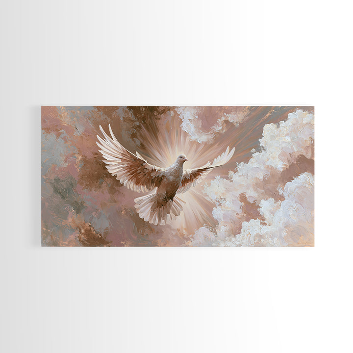 Dove Flying Through Radiant Clouds Canvas Print, Spiritual Art, Digital Poster, Living Room Decor, Fine Art, Spirit, SPI-2x1-73