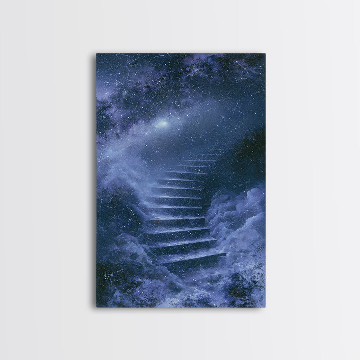 Celestial Staircase Through Clouds Framed Canvas Print, Spiritual Art, African American Art, Living Room Decor, Spirit, SPI-2x3-1