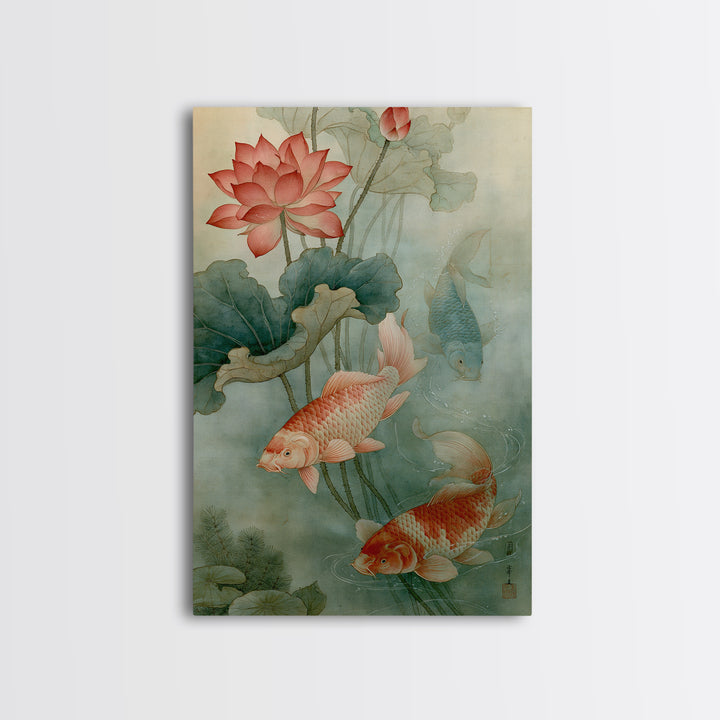 Lotus and Koi Canvas Print, Spiritual Art, Framed Wall Art, Living Room Decor, Fine Art, Spirit, Digital Poster, SPI-2x3-50