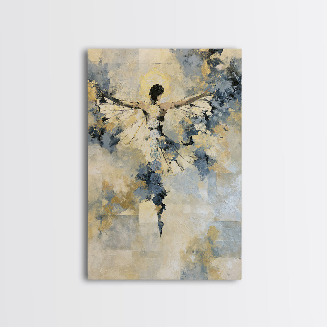 Chakra Inspired Figure in Soft Colors Framed Canvas Print, Spiritual Art, Textured Painting, Living Room Decor, Spirit, SPI-2x3-63