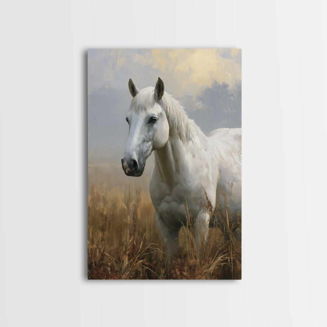 White Horse in Misty Sacred Landscape Canvas Print, Spiritual Art, Printable Art, Living Room Decor, Fine Art, Spirit, SPI-2x3-66