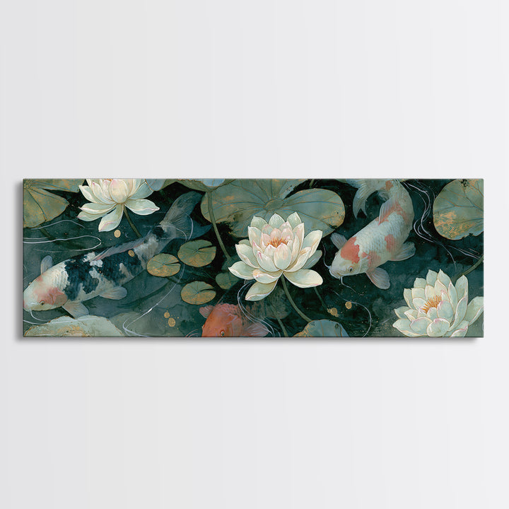 Lotus and Koi Framed Canvas Print, Spiritual Art, Canvas Wall Art, Living Room Decor, Fine Art, Spirit, Contemporary Art, SPI-3x1-10
