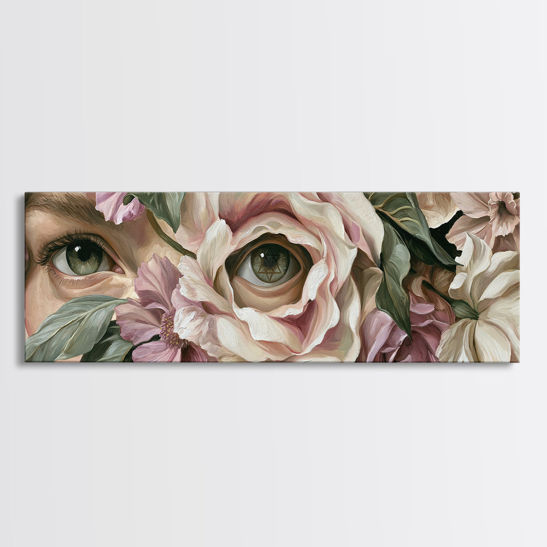 Third Eye Symbol Surrounded by Flowers Canvas Print, Spiritual Art, Art Prints, Living Room Decor, Spirit, Abstract Wall Art, SPI-3x1-22