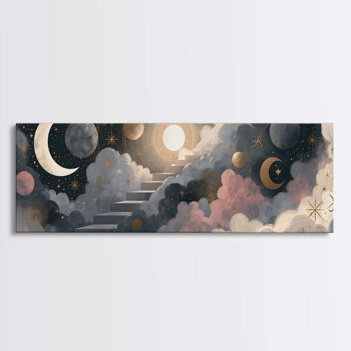 Celestial Staircase Through Clouds Canvas Print, Spiritual Art, Boho Decor, Living Room Decor, Fine Art, Spirit, Art Prints, SPI-3x1-33