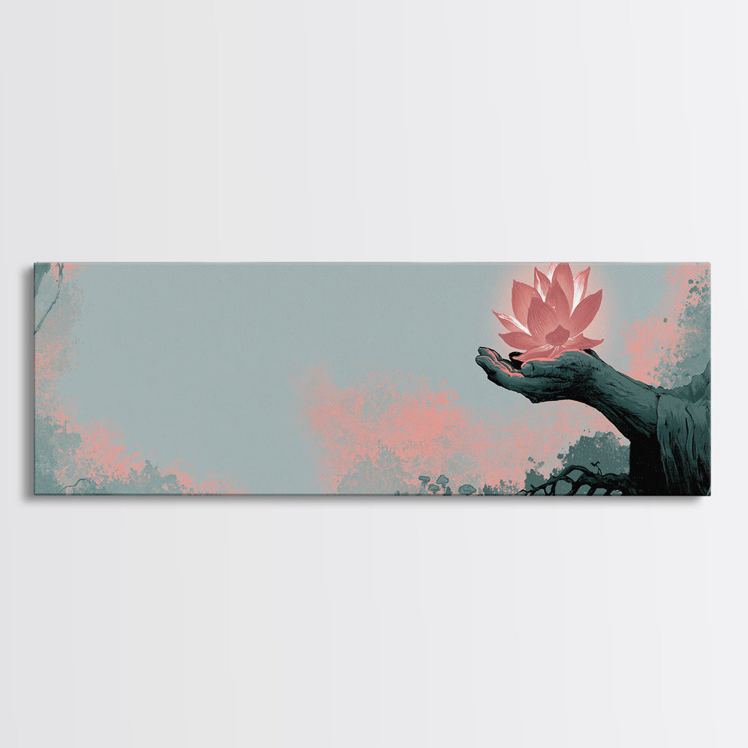 Hands Holding a Glowing Lotus Canvas Print, Spiritual Art, Wallart, Living Room Decor, Fine Art, Spirit, Mandala Wall Art, SPI-3x1-43