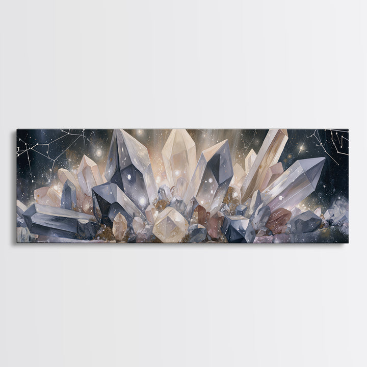 Crystal Cluster with Moonlight Reflections Canvas Print, Spiritual Art, Christian Decor, Living Room Decor, Spirit, Art Print, SPI-3x1-5