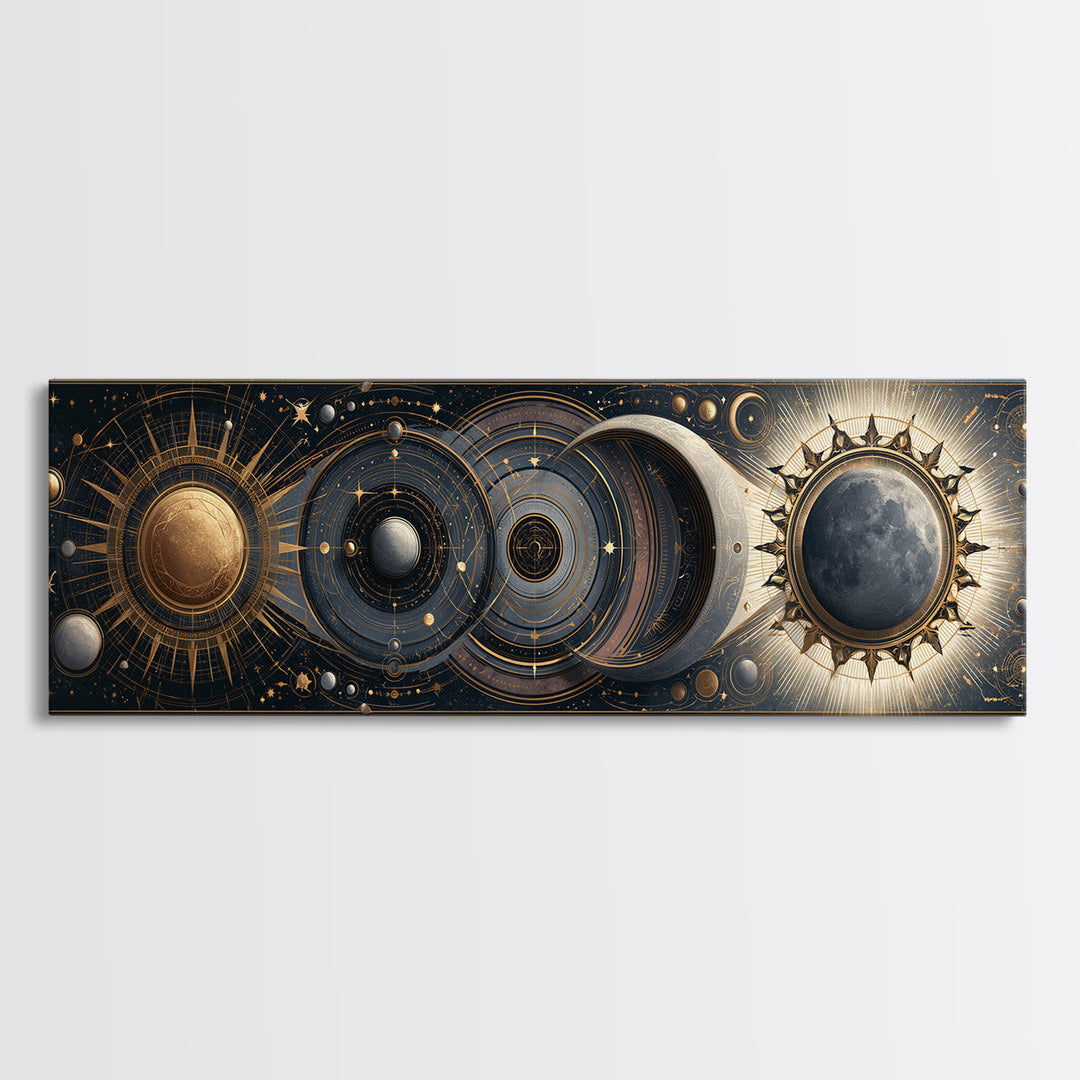 Sun and Moon Spiritual Balance Composition Canvas Print, Spiritual Art, Wallart, Living Room Decor, Fine Art, Spirit, SPI-3x1-96