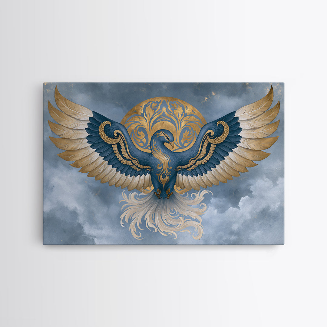 Phoenix Rising as Renewal Symbol Framed Canvas Print, Spiritual Art, Minimalist Decor, Living Room Decor, Fine Art, Spirit, SPI-3x2-15