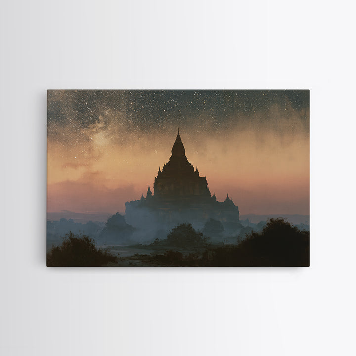 Ancient Temple Silhouette Framed Canvas Print, Spiritual Art, Art Prints, Living Room Decor, Spirit, Abstract Wall Art, SPI-3x2-23