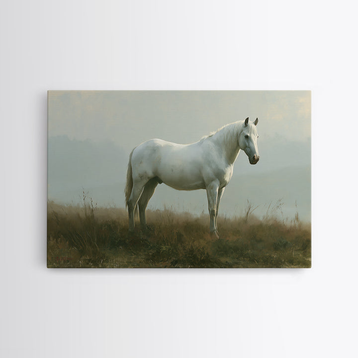 White Horse in Misty Sacred Landscape Canvas Print, Spiritual Art, Kids Room Art, Living Room Decor, Fine Art, Spirit, SPI-3x2-38