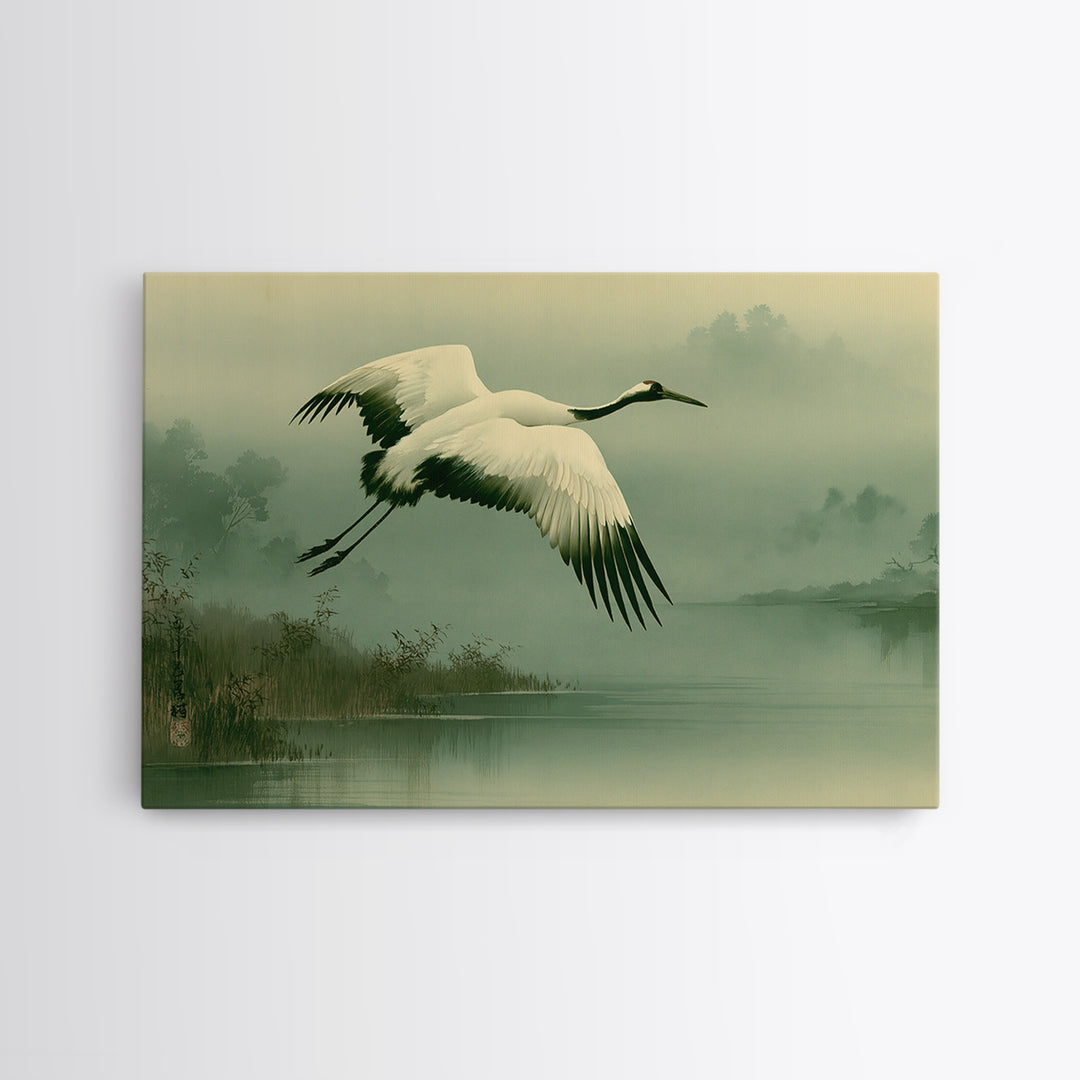 White Crane Flying Canvas Print, Spiritual Art, Fine Art Print, Living Room Decor, Fine Art, Spirit, Digital Prints, Art Prints, SPI-3x2-4