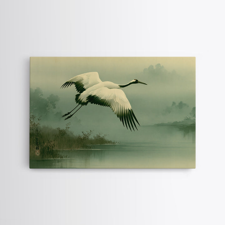 White Crane Flying Canvas Print, Spiritual Art, Fine Art Print, Living Room Decor, Fine Art, Spirit, Digital Prints, Art Prints, SPI-3x2-4