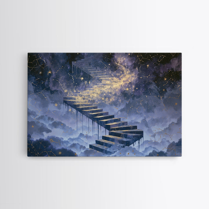Celestial Staircase Through Clouds Framed Canvas Print, Spiritual Art, Room Decor, Living Room Decor, Fine Art, Spirit, SPI-3x2-45