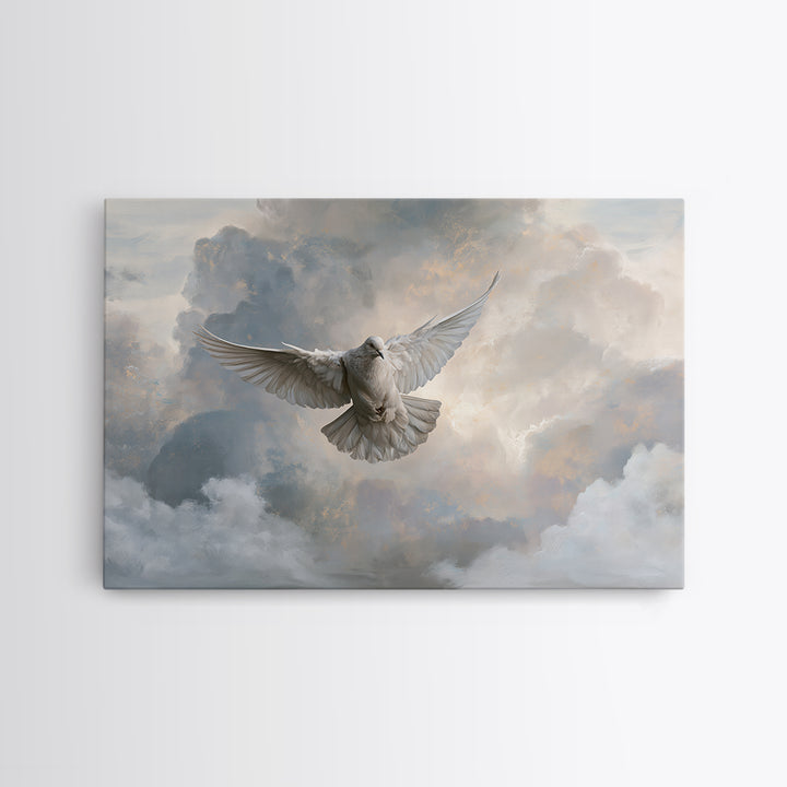 Dove Flying Through Radiant Clouds Canvas Print, Spiritual Art, Poster, Living Room Decor, Fine Art, Spirit, Framed Wall Art, SPI-3x2-57