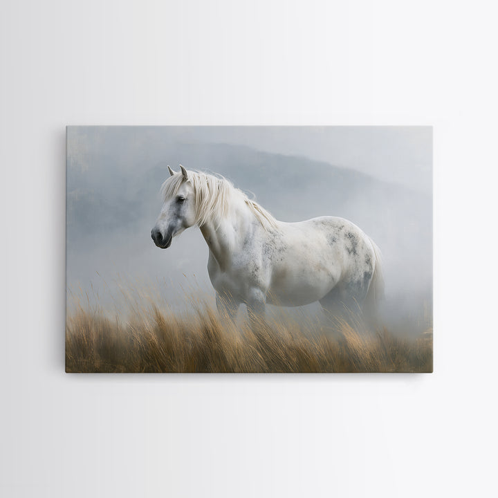 White Horse in Misty Sacred Landscape Canvas Print, Spiritual Art, Kids Room Art, Living Room Decor, Fine Art, Spirit, SPI-3x2-62