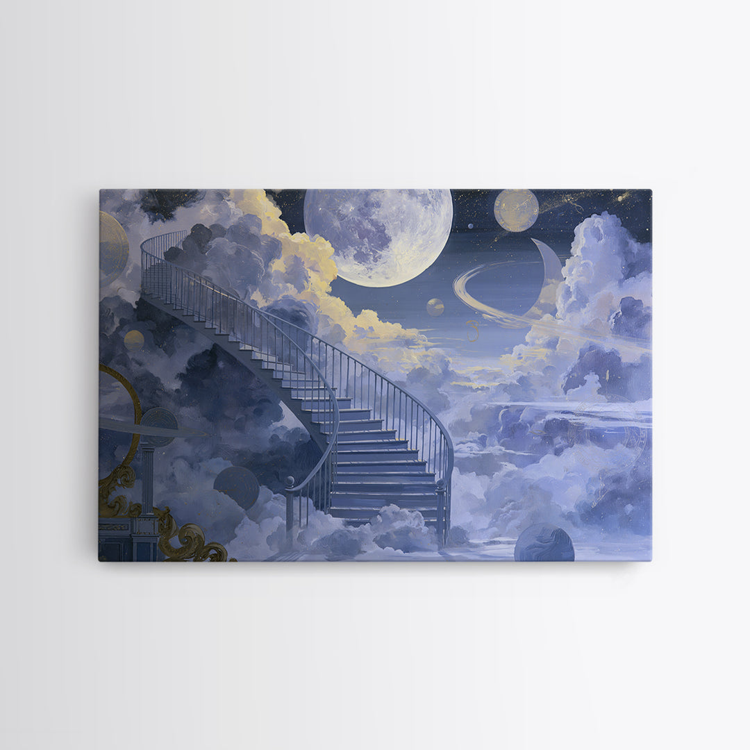 Celestial Staircase Through Clouds Framed Canvas Print, Spiritual Art, Room Decor, Living Room Decor, Fine Art, Spirit, SPI-3x2-69