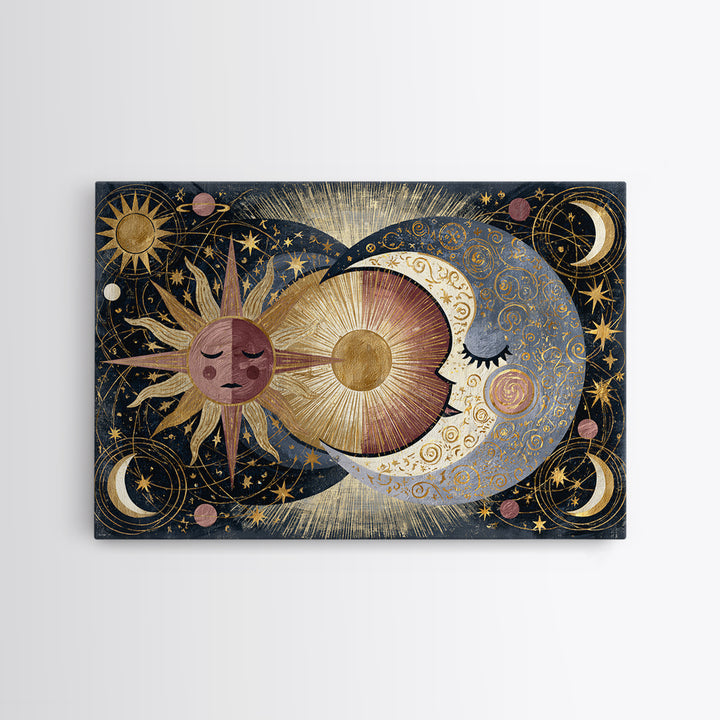 Sun and Moon Spiritual Balance Composition Canvas Print, Spiritual Art, African American Art, Living Room Decor, Spirit, SPI-3x2-84
