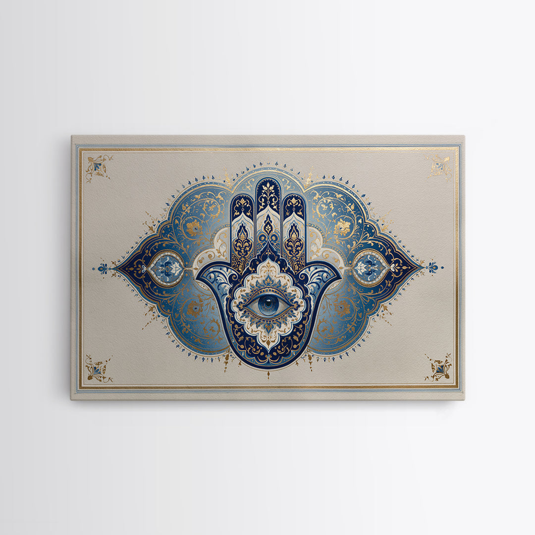 Protective Hand Motif Framed Canvas Print, Spiritual Art, Boho Decor, Living Room Decor, Fine Art, Spirit, Art Prints, SPI-3x2-99