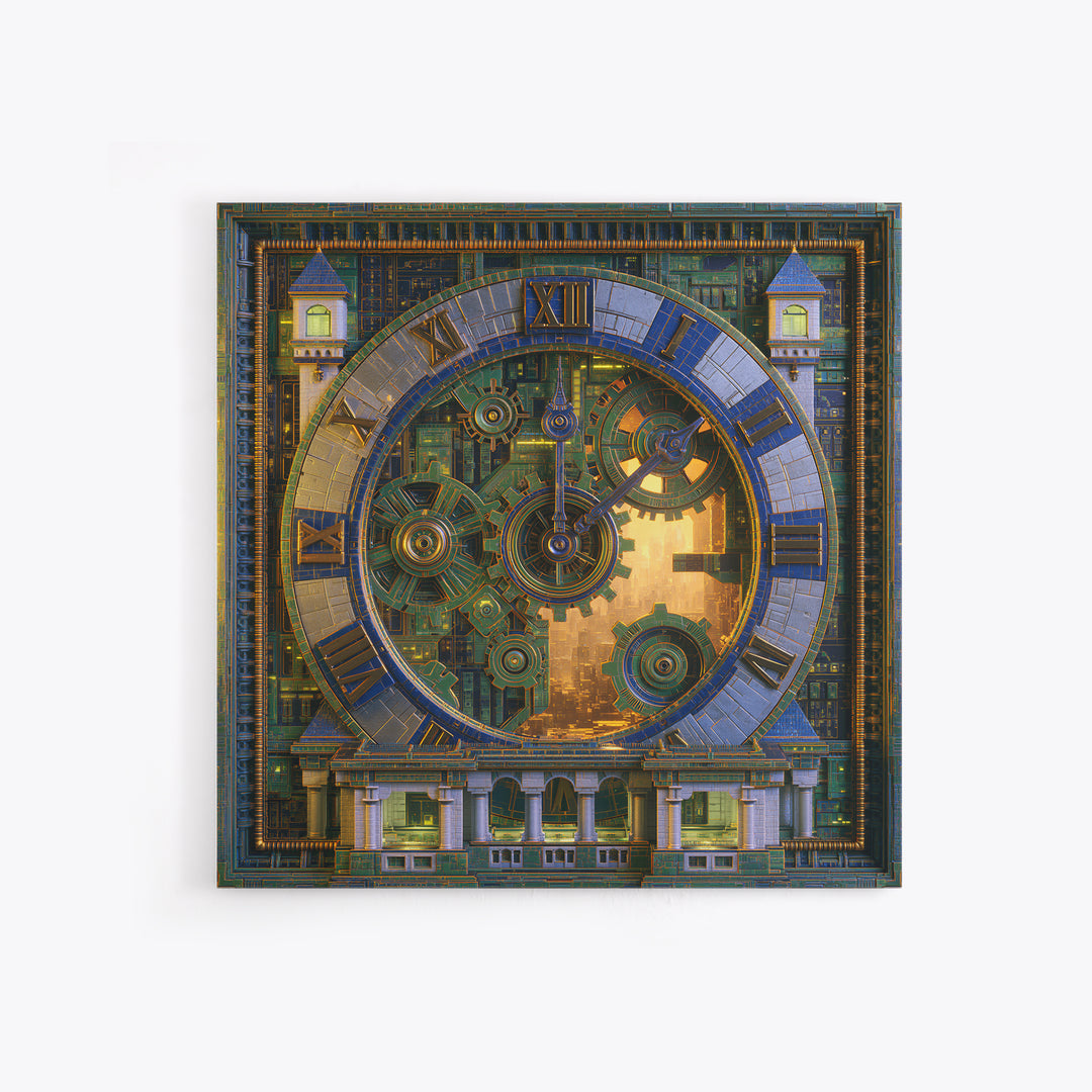 Clock Tower Gears Canvas Print, Steampunk Art, Abstract Art Print, Living Room Decor, Watercolor Art, Mechanic, STE-1x1-13