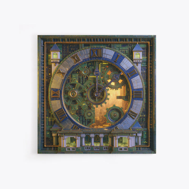 Clock Tower Gears Canvas Print, Steampunk Art, Abstract Art Print, Living Room Decor, Watercolor Art, Mechanic, STE-1x1-13