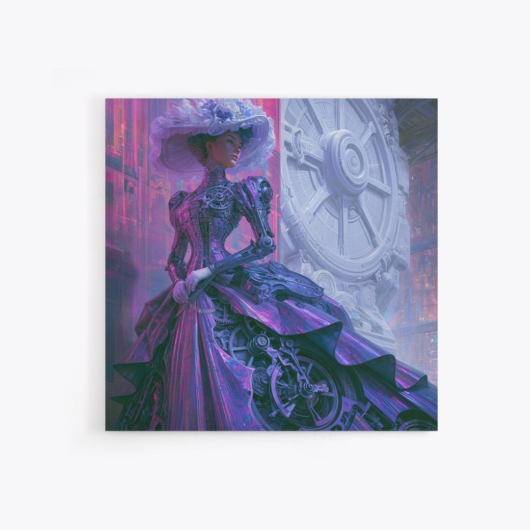Victorian Lady with Clockwork Dress Details Canvas Print, Steampunk Art, Gallery Decor, Living Room Decor, Fine Art, Mechanic, STE-1x1-17