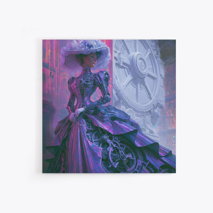Victorian Lady with Clockwork Dress Details Canvas Print, Steampunk Art, Gallery Decor, Living Room Decor, Fine Art, Mechanic, STE-1x1-17