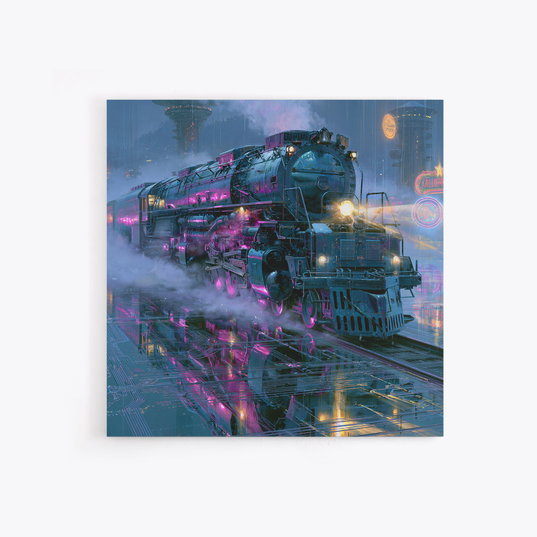 Steam Locomotive Racing Through Fog Canvas Print, Steampunk Art, Dark Art, Living Room Decor, Oil Painting, Mechanic, STE-1x1-30