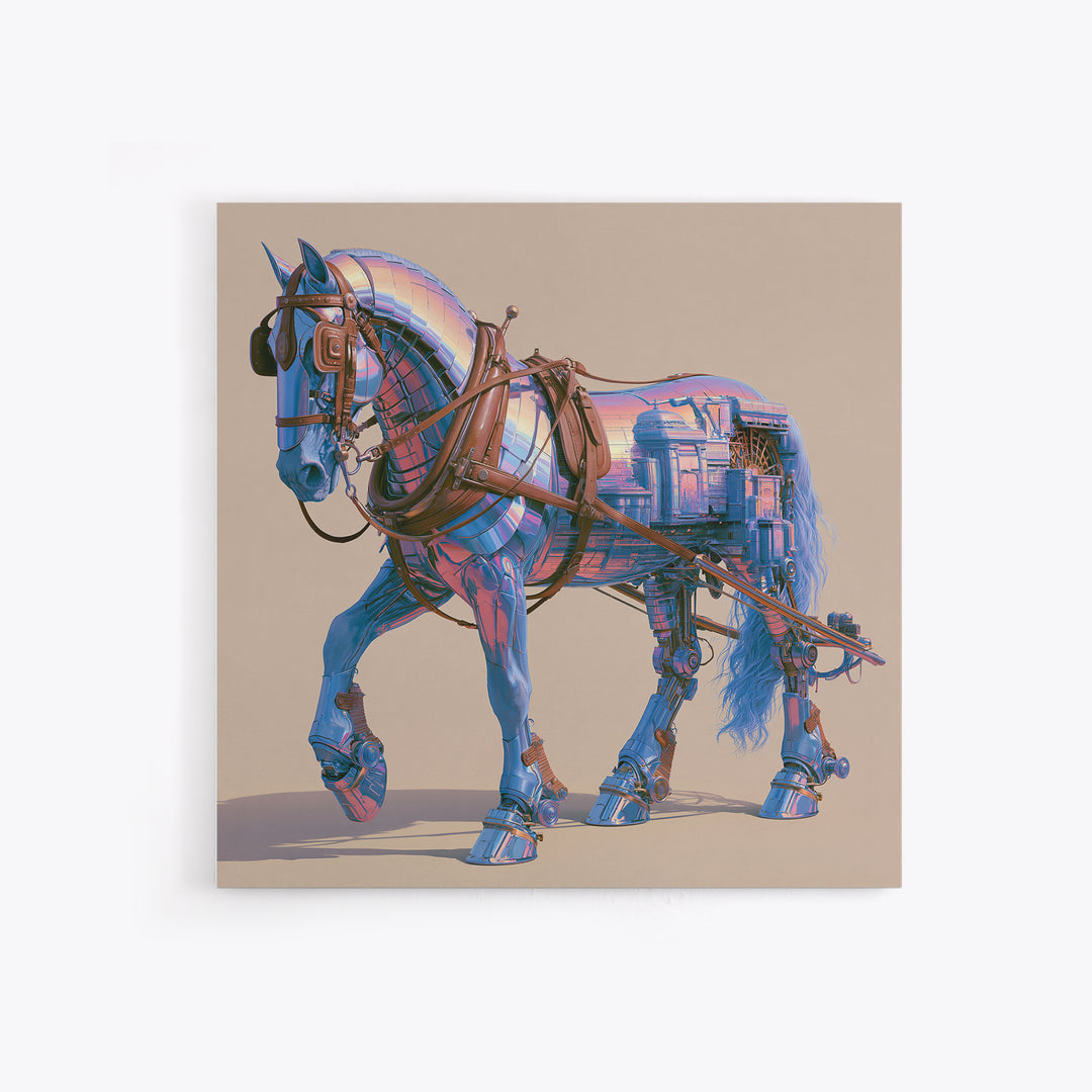 Steam Powered Horse Framed Canvas Print, Steampunk Art, Wall Art Living Room, Living Room Decor, Mechanic, Modern Decor, STE-1x1-39