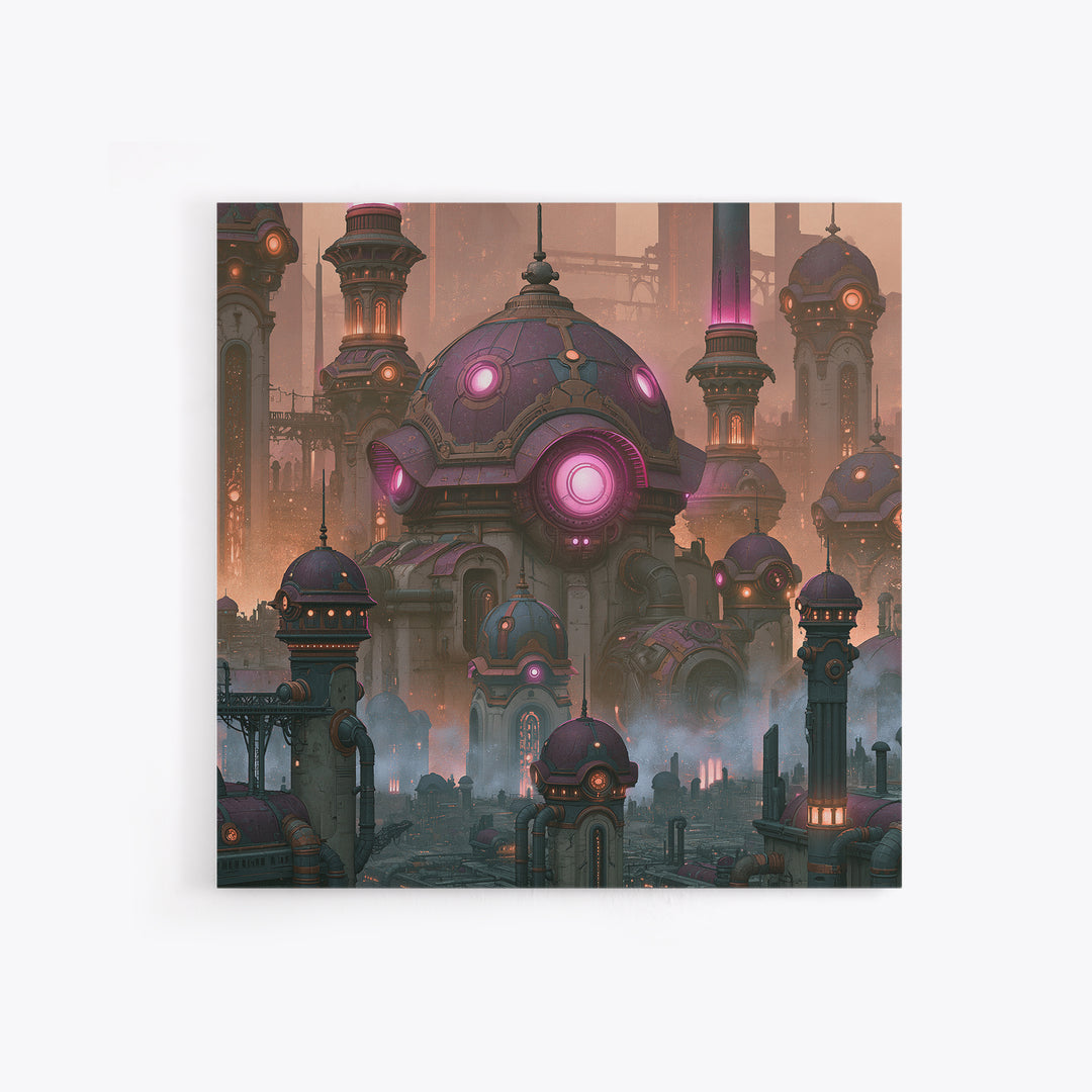 Steam Powered City Skyline Canvas Print, Steampunk Art, Luxury Decor, Living Room Decor, Abstract Art, Mechanic, STE-1x1-45