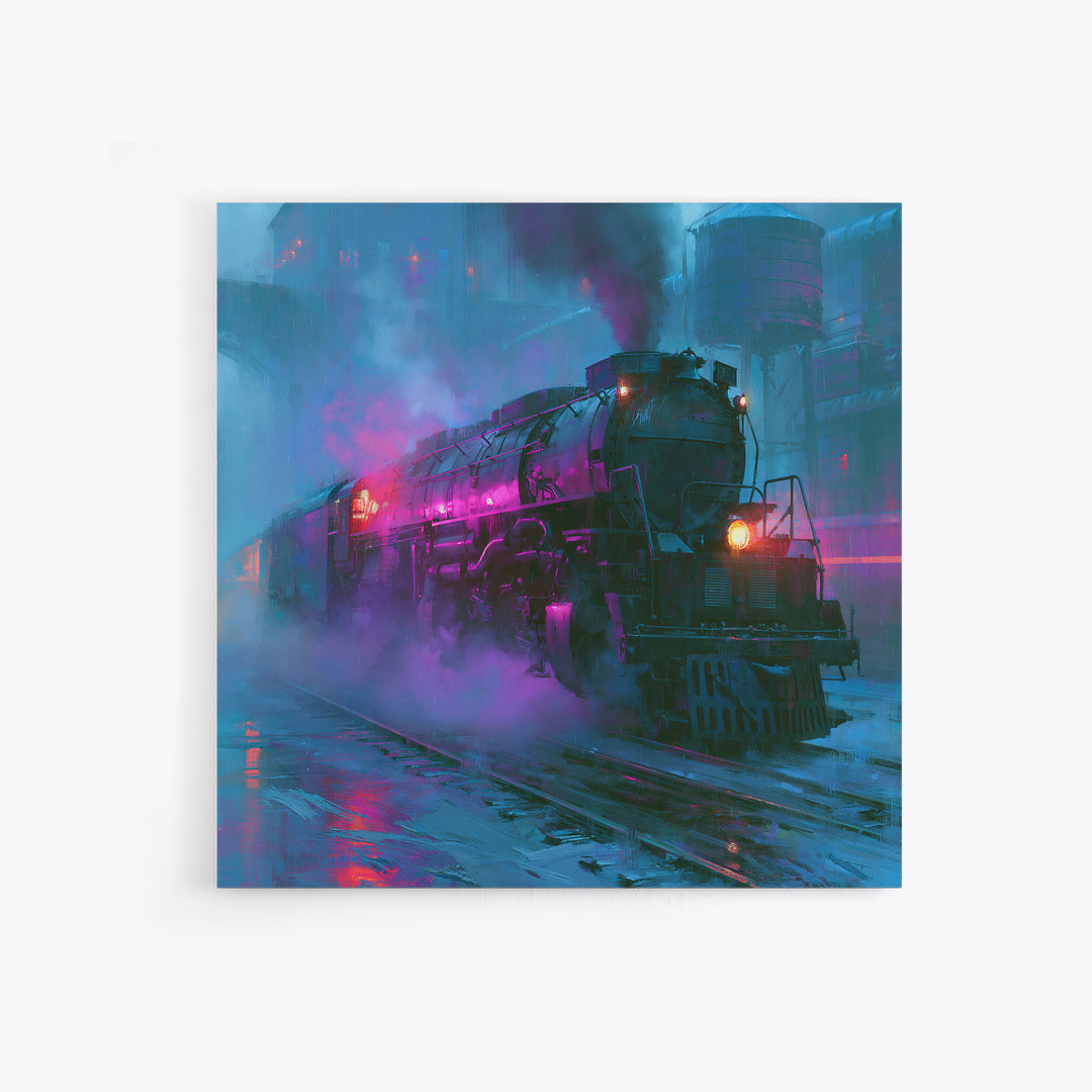 Steam Locomotive Racing Through Fog Canvas Print, Steampunk Art, Digital Download Art, Living Room Decor, Mechanic, Wall Art, STE-1x1-6