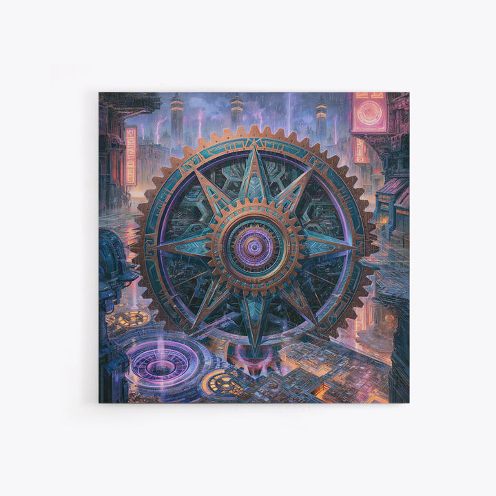 Cogwheel Mandala in Bronze and Teal Framed Canvas Print, Steampunk Art, Wall Art Print, Living Room Decor, Fine Art, Mechanic, STE-1x1-64
