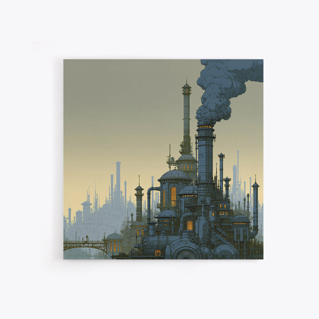 Steam Powered City Skyline Canvas Print, Steampunk Art, Luxury Decor, Living Room Decor, Abstract Art, Mechanic, STE-1x1-69