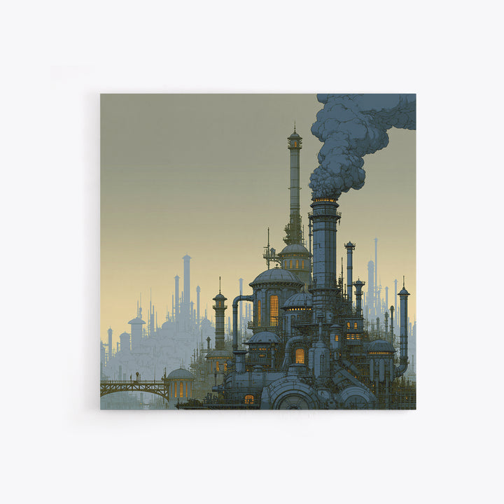 Steam Powered City Skyline Canvas Print, Steampunk Art, Luxury Decor, Living Room Decor, Abstract Art, Mechanic, STE-1x1-69