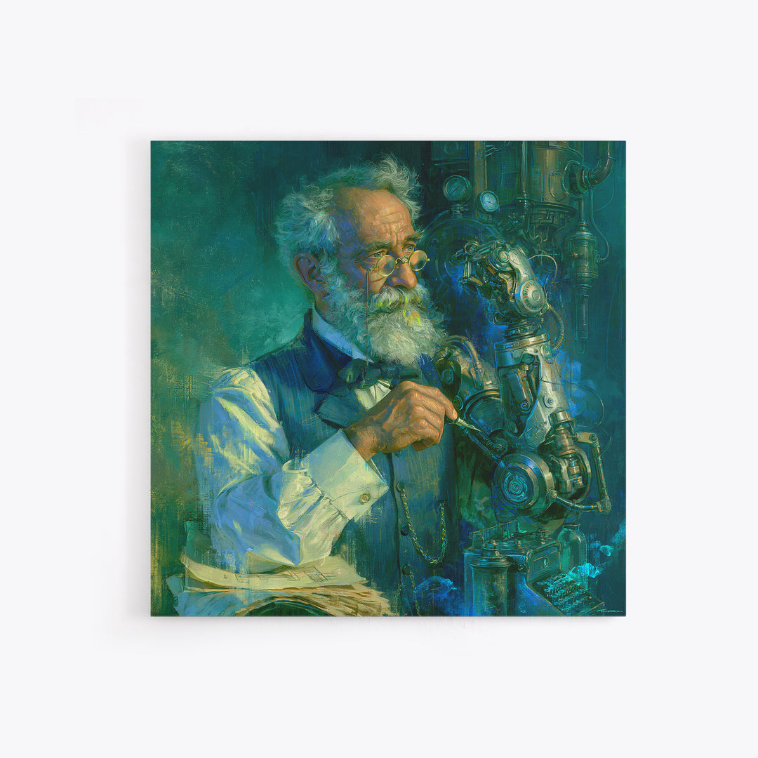 Victorian Inventor Portrait Framed Canvas Print, Steampunk Art, Boho Decor, Living Room Decor, Fine Art, Mechanic, Art Print, STE-1x1-79