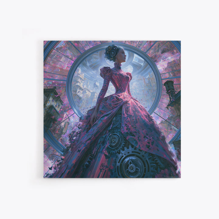 Victorian Lady with Clockwork Dress Details Canvas Print, Steampunk Art, Contemporary Art, Living Room Decor, Mechanic, STE-1x1-89