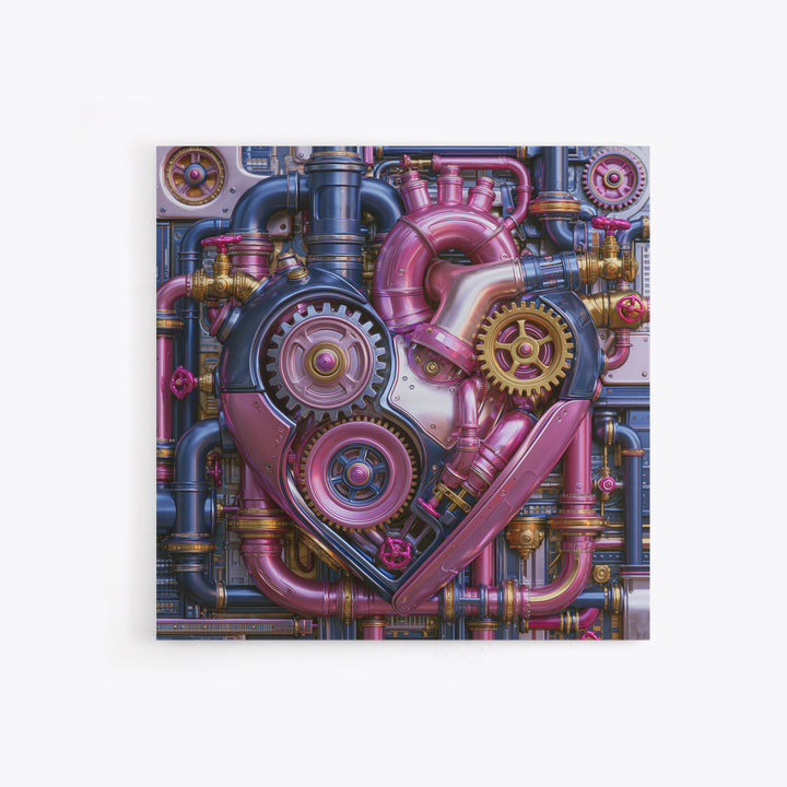 Gear Heart with Pipes and Valves Canvas Print, Steampunk Art, Man Cave Decor, Living Room Decor, Fine Art, Mechanic, STE-1x1-92