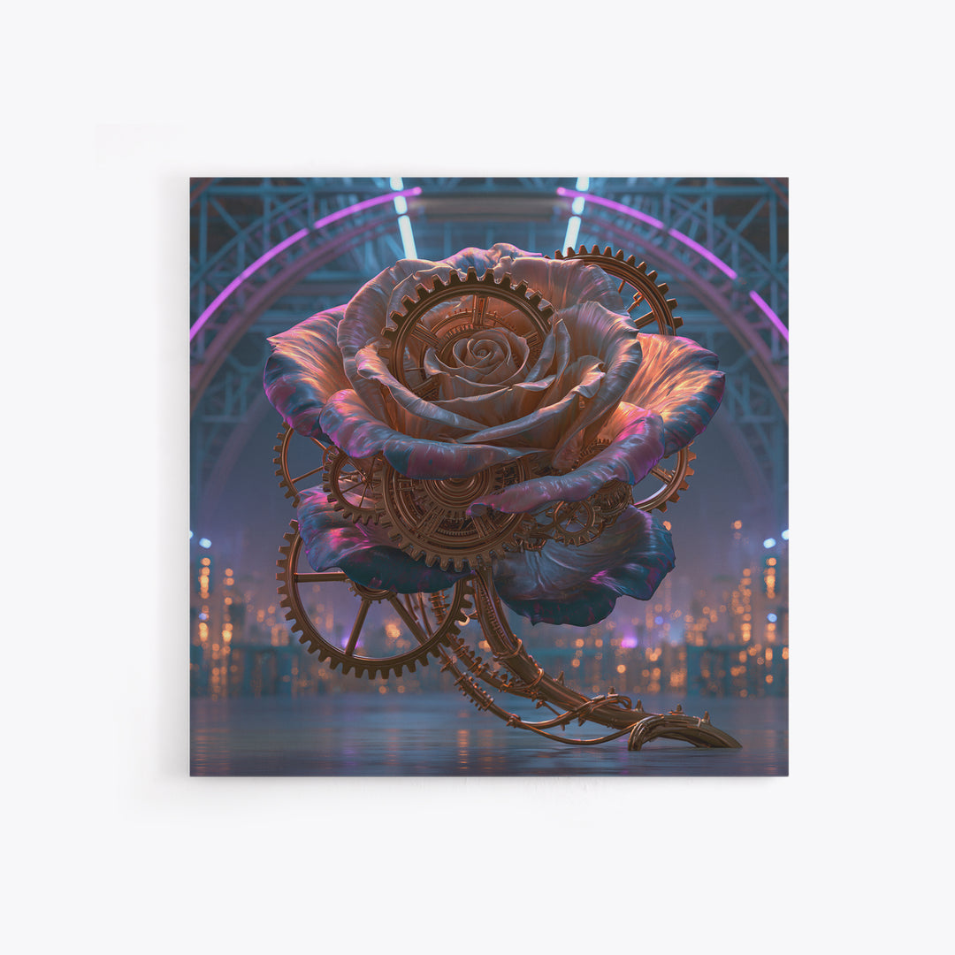 Mechanical Rose Made of Copper Gears Canvas Print, Steampunk Art, Wall Decor, Living Room Decor, Mechanic, Whimsical Decor, STE-1x1-99