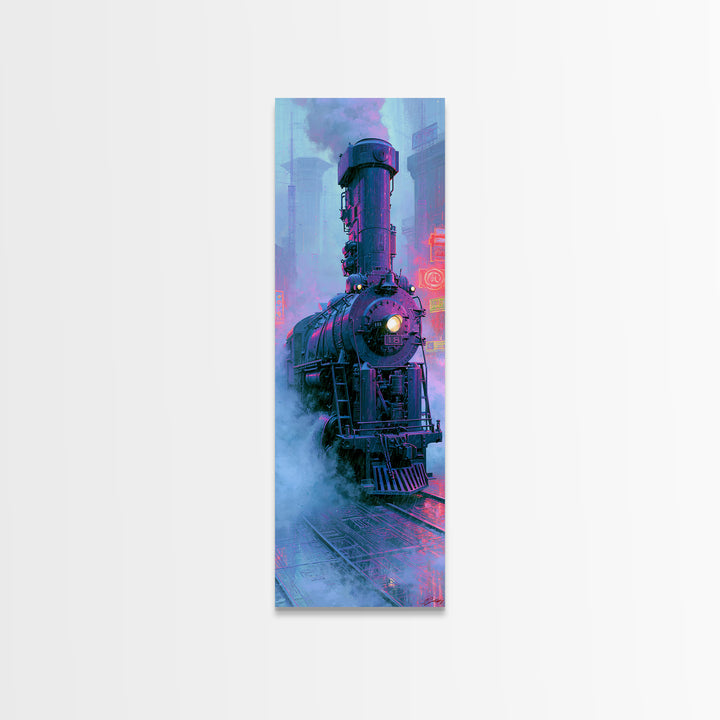 Steam Locomotive Racing Through Fog Canvas Print, Steampunk Art, Neutral Decor, Living Room Decor, Fine Art, Mechanic, STE-1x3-18