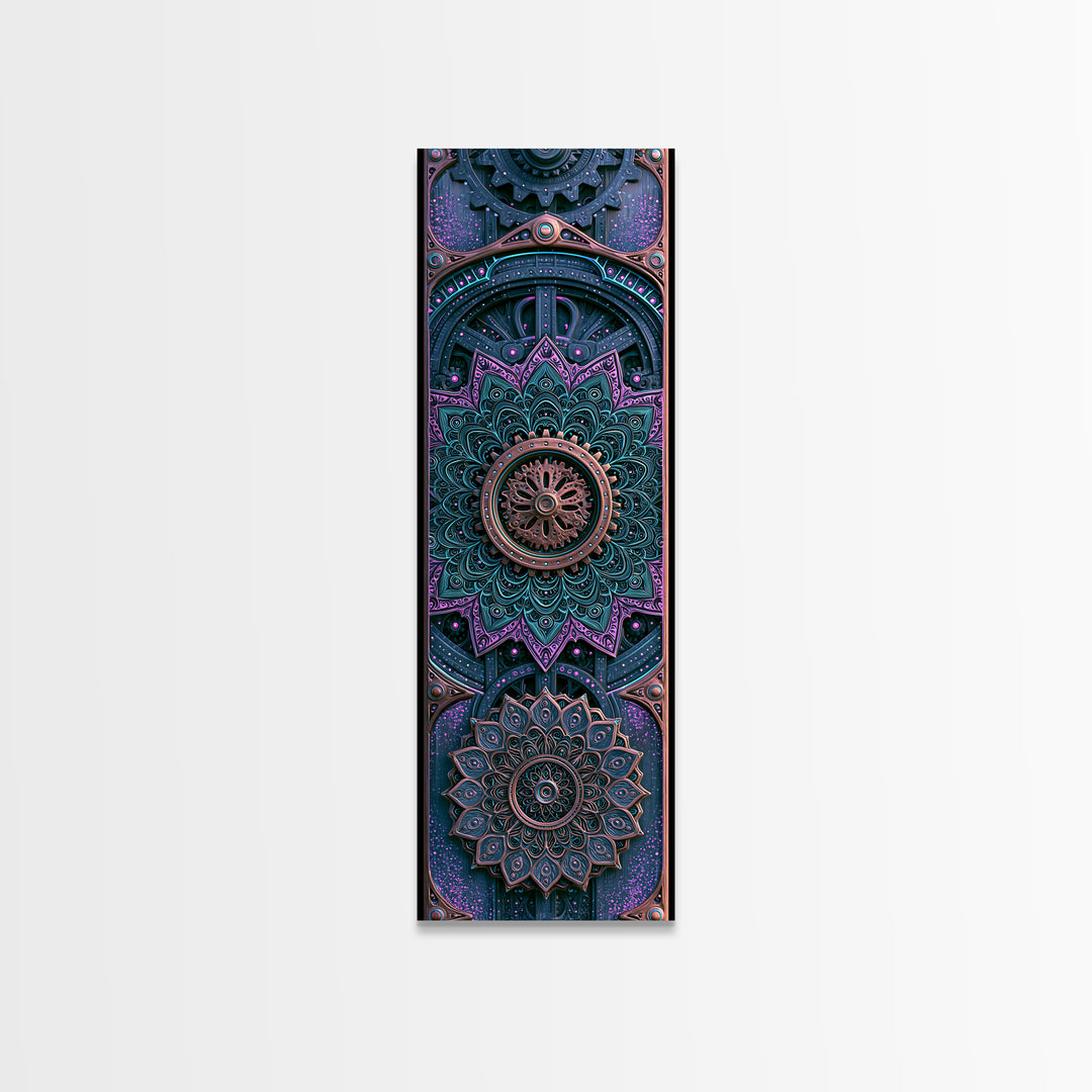Cogwheel Mandala in Bronze and Teal Canvas Print, Steampunk Art, Halloween Decor, Living Room Decor, Fine Art, Mechanic, STE-1x3-28