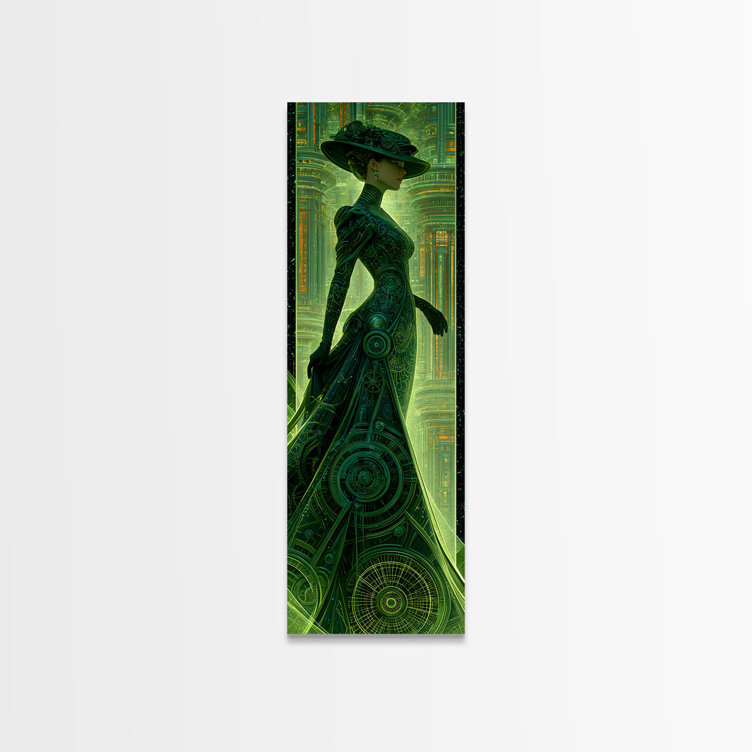 Victorian Lady with Clockwork Dress Details Framed Canvas Print, Steampunk Art, Textured Painting, Living Room Decor, Mechanic, STE-1x3-29