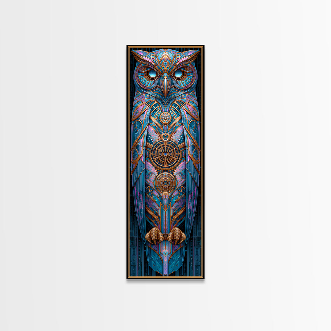 Brass Clockwork Owl Canvas Print, Steampunk Art, Minimalist Decor, Living Room Decor, Fine Art, Mechanic, Abstract Art, STE-1x3-37