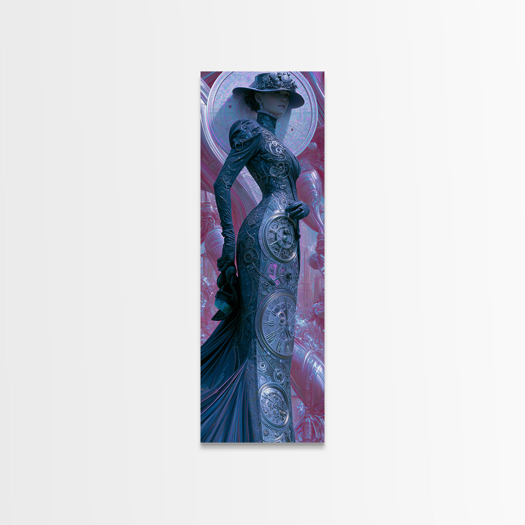 Victorian Lady with Clockwork Dress Details Canvas Print, Steampunk Art, Fine Art Print, Living Room Decor, Fine Art, Mechanic, STE-1x3-5