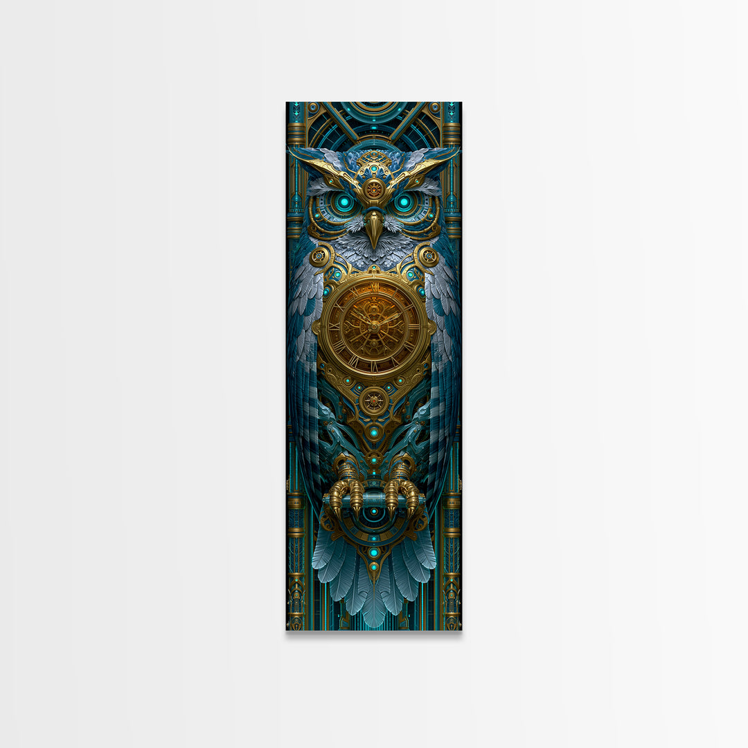 Brass Clockwork Owl Framed Canvas Print, Steampunk Art, Halloween Decor, Living Room Decor, Fine Art, Mechanic, Boho Wall Art, STE-1x3-61