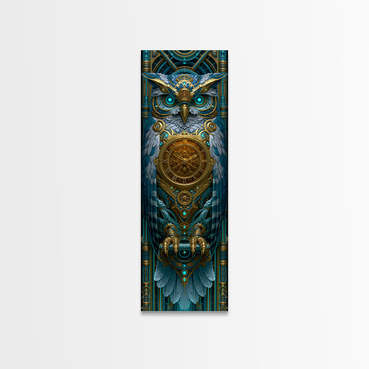 Brass Clockwork Owl Framed Canvas Print, Steampunk Art, Halloween Decor, Living Room Decor, Fine Art, Mechanic, Boho Wall Art, STE-1x3-61