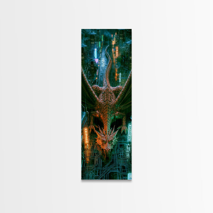 Copper Dragon with Riveted Wings Framed Canvas Print, Steampunk Art, Modern Decor, Living Room Decor, Fine Art, Mechanic, STE-1x3-70