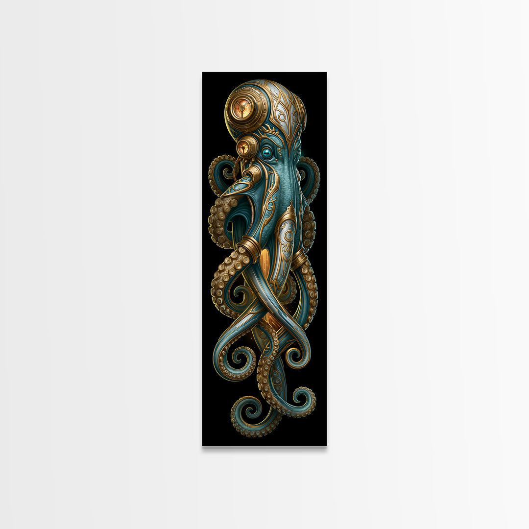 Steampunk Octopus with Brass Tentacles Canvas Print, Steampunk Art, Man Cave Decor, Living Room Decor, Fine Art, Mechanic, STE-1x3-89