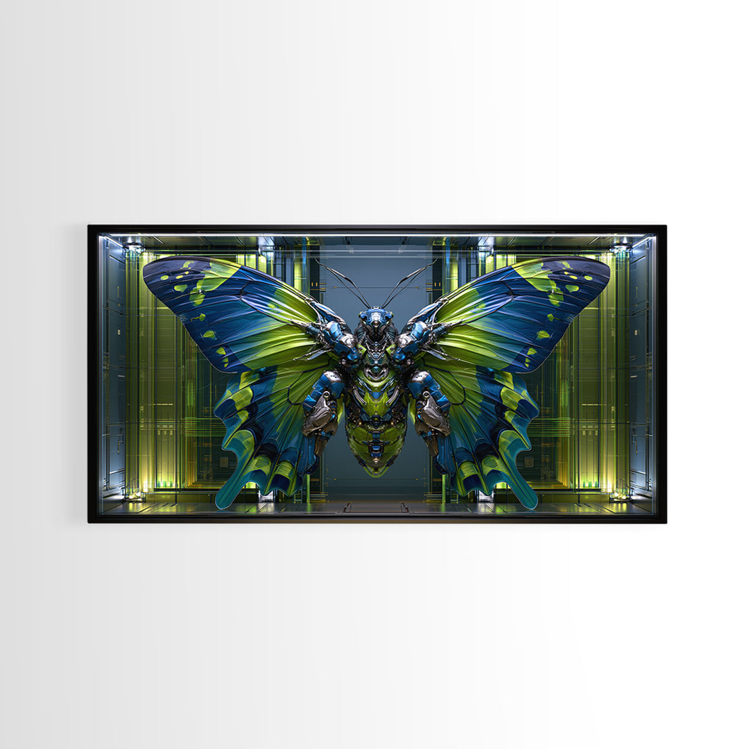 Mechanical Butterfly Specimen Framed Canvas Print, Steampunk Art, Contemporary Art, Living Room Decor, Fine Art, Mechanic, STE-2x1-10