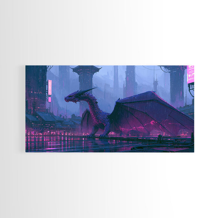Copper Dragon with Riveted Wings Framed Canvas Print, Steampunk Art, Minimalist Decor, Living Room Decor, Fine Art, Mechanic, STE-2x1-30