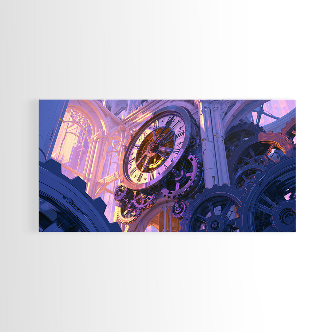 Clock Tower Gears Framed Canvas Print, Steampunk Art, Halloween Decor, Living Room Decor, Fine Art, Mechanic, Boho Wall Art, STE-2x1-33